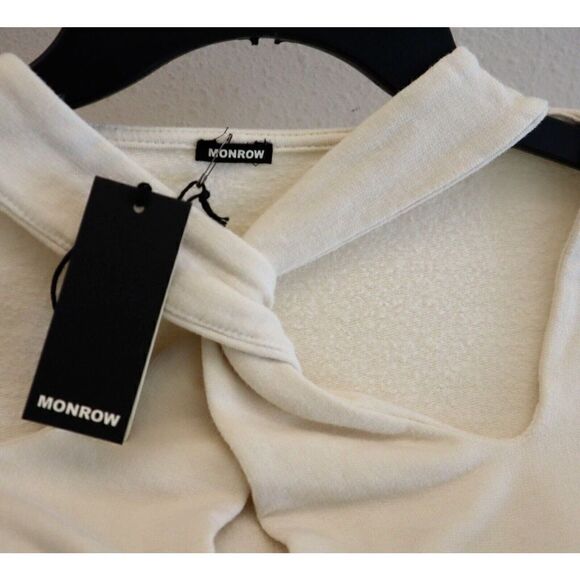 Monrow Women's Sz S Beige/Cream Twisty Neck Cutout Detail L/S Mini Dress - Picture 4 of 7